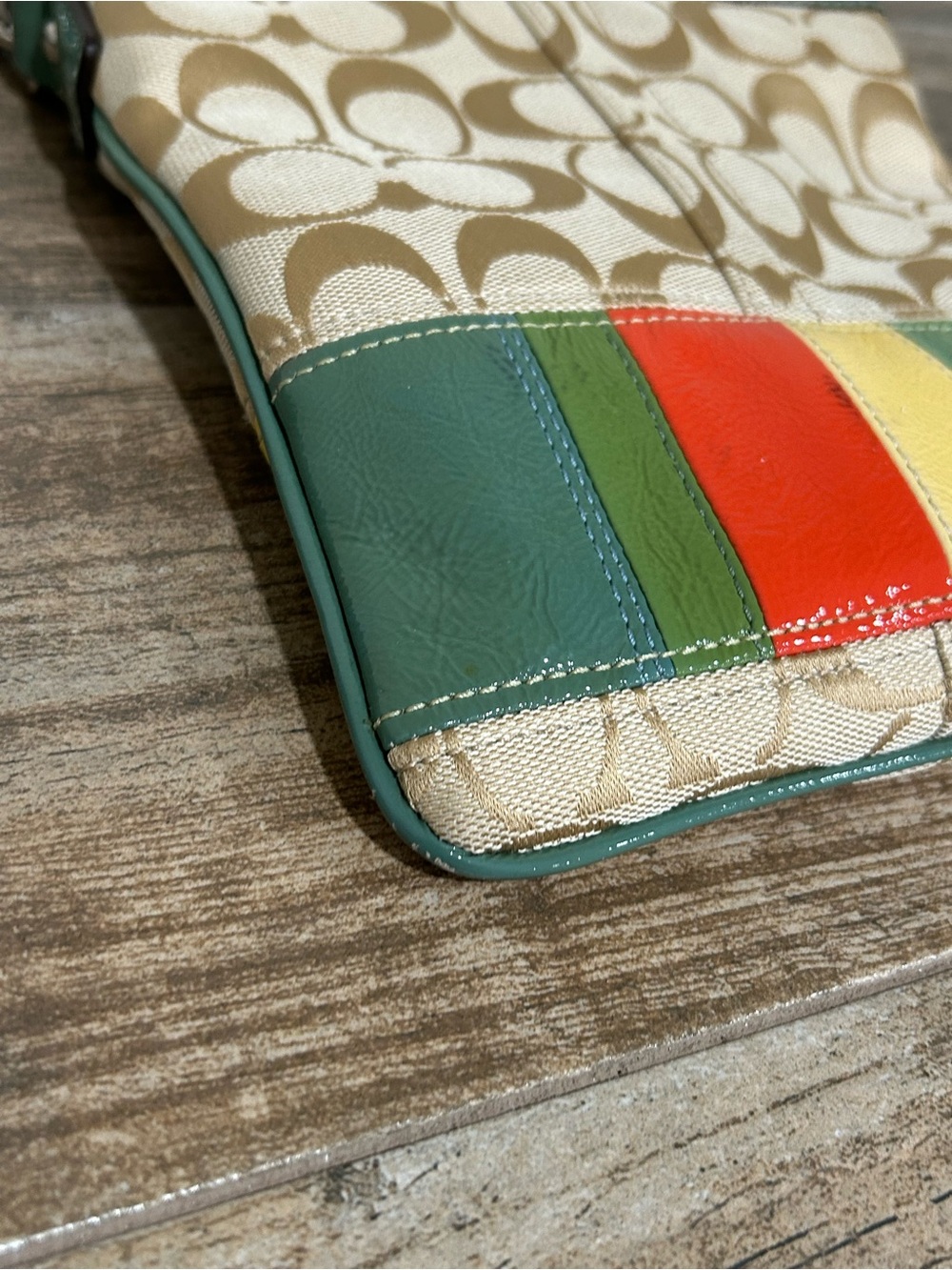Coach Beige Signature Crossbody with Multicolor Leather Panels and Blue Strap - Picture 5 of 13